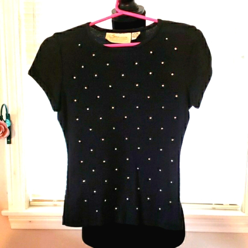 Black Rhinestone Tee Shirt Large